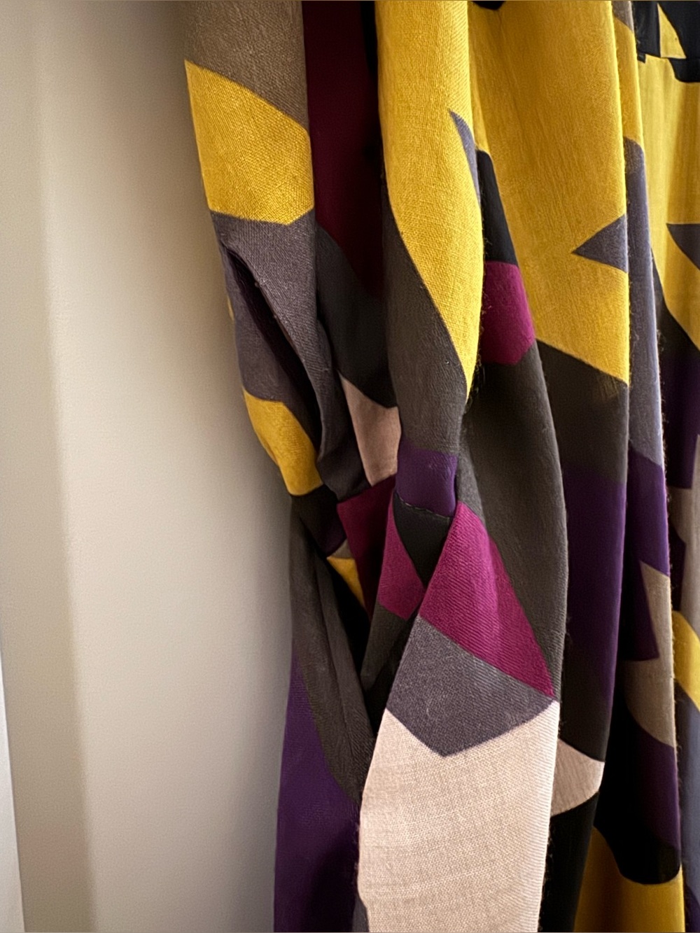 AKRIS Punto Long Sleeve Belted Dress in Plum, Mustard & Olive - Picture 8 of 9